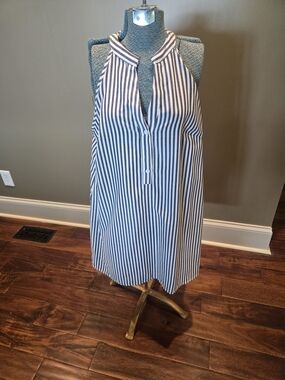 Striped Navy and White Halter Shift Dress